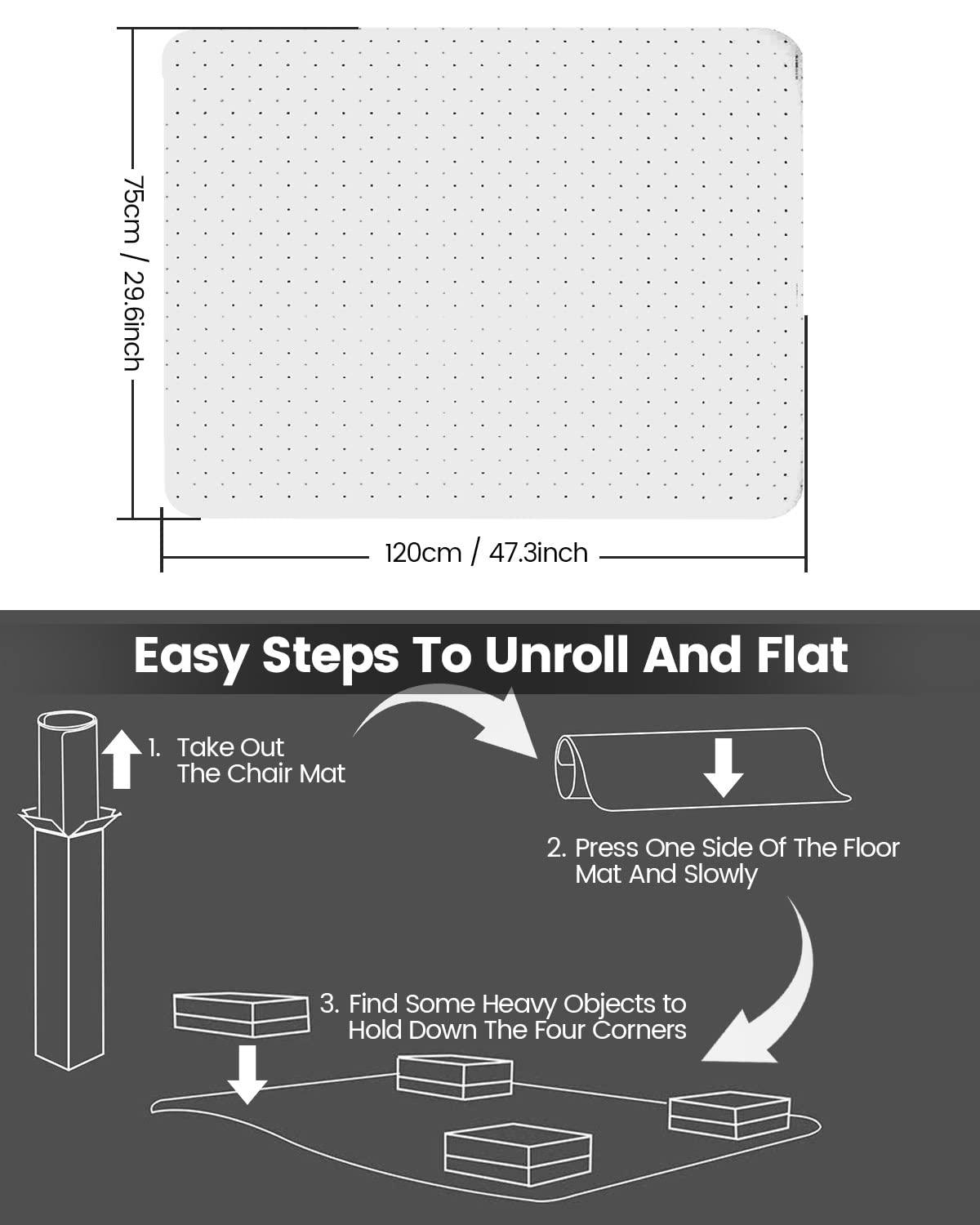 KALAHOL PVC Office Chair Mat for Carpet Floor, 75x120 cm (2.5'x4') Non-slip Carpet Protector Chair Mat, Unrolled Floor Protectors for Chairs, Transparent Clear Chair Floor Protectors 75x120cm (2.5'x4')