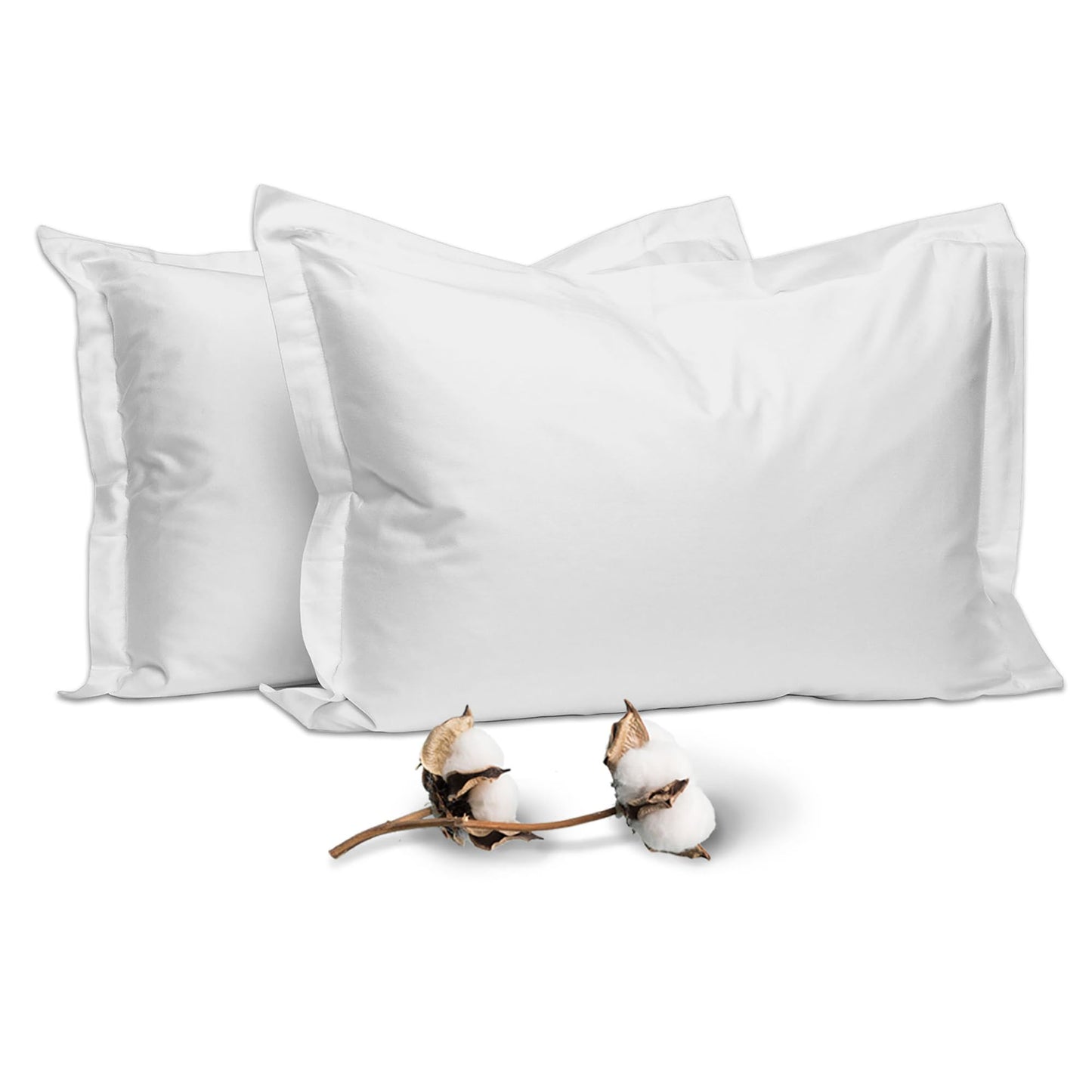 Pizuna 100% Cotton Standard Pillowcases 2 Pack White 50x75cm, 400 Thread Count Long Staple Combed Cotton Soft Pillow Cover, Sateen Weave Oxford Pillow Cases (Cooling Pillowcase 2PC) Bright White Oxford Pillow Cases - Standard (2 Pcs)