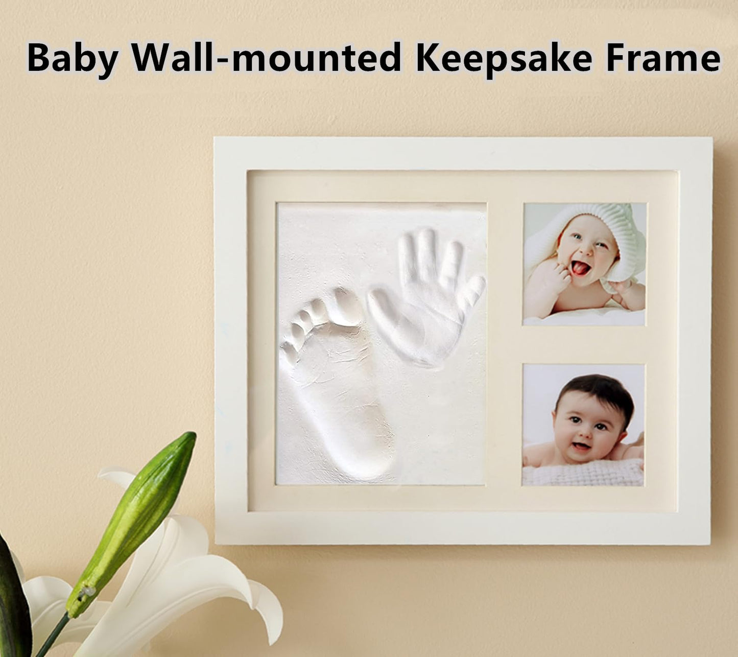 PewinGo Footprint & Handprint Clay Kit, Baby Photo Frame Kit for Newborn Baby Girls and Boys, Baby Shower Gifts,Baby Registry, New Parents Gift, Perfect Baby Memory and Nursery Room Decoration White