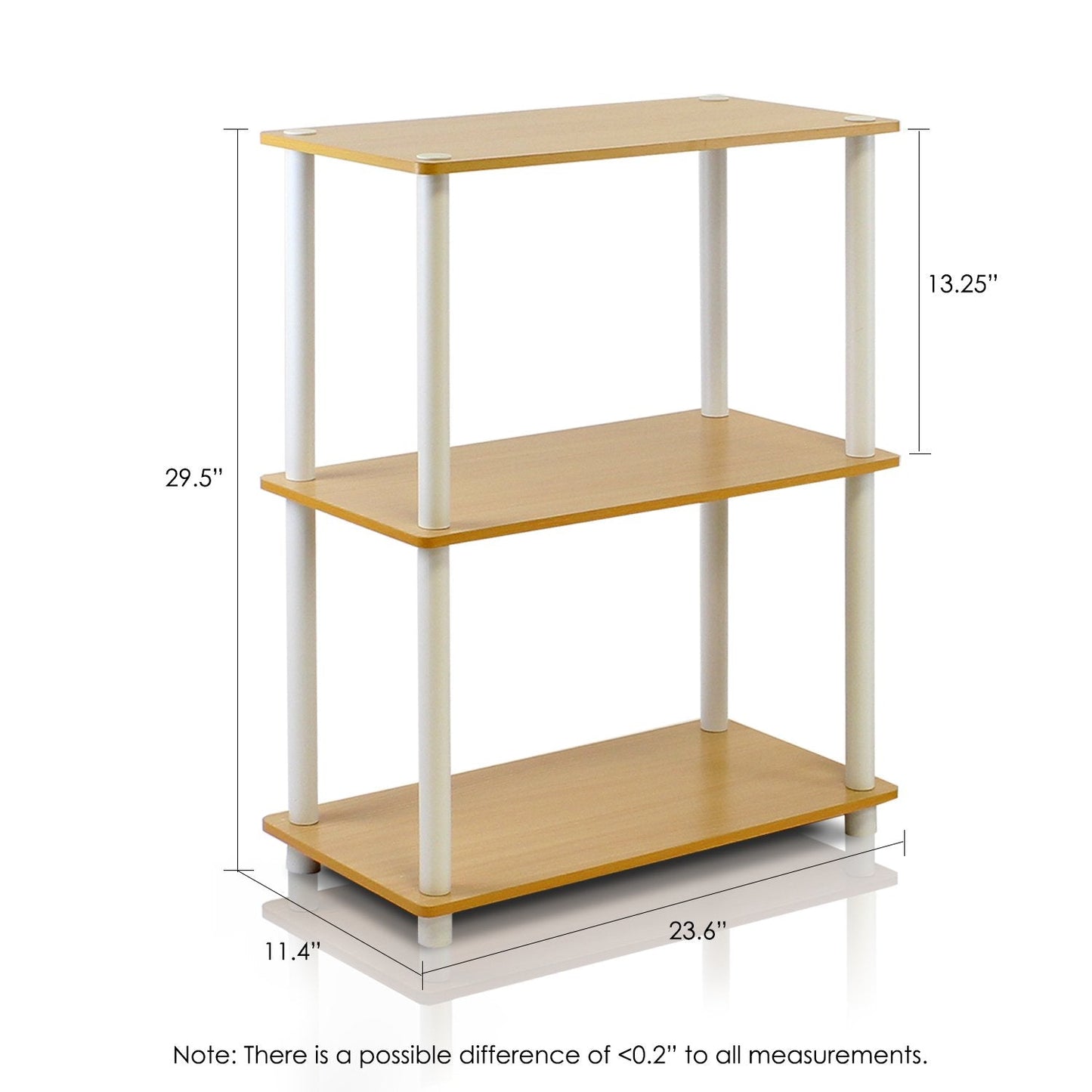 Furinno Turn-N-Tube 3-Tier Compact Multipurpose Shelf Display Rack, Standing Shelf, Beech Beech/White 3-Tier Round Tube