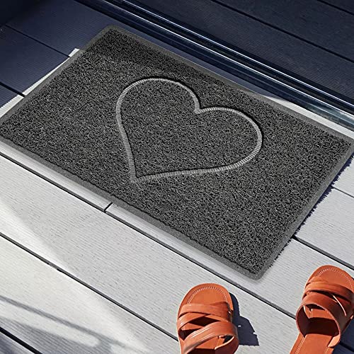 Nicoman Heart Embossed Shape Entrance Door Mat Dirt-Trapper Washable Barrier Doormat Indoor or Outdoor - (Large, Grey, 90 x 60cm) HEART - Use Indoor or Sheltered Outdoor Large (90x60cm) Gray