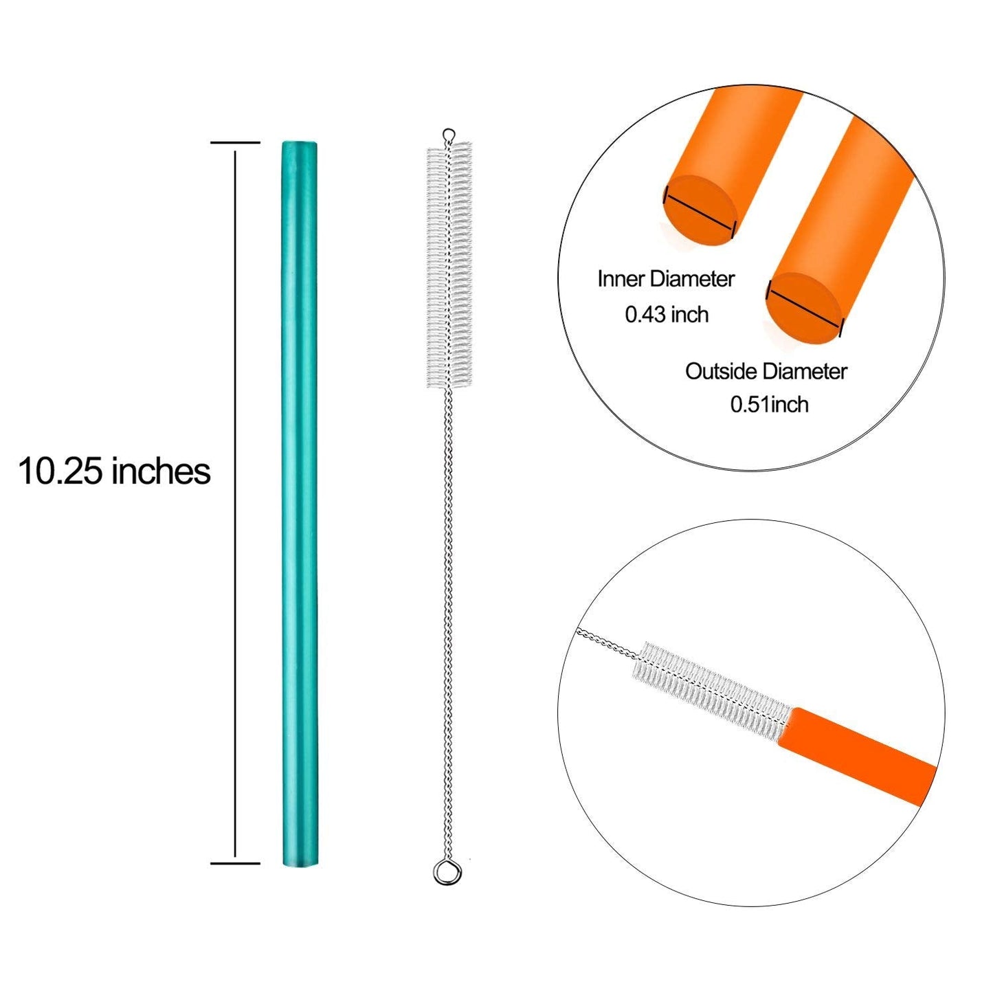 [Extra Wide ] Reusable Smoothie Straws - Great for Bubble & Boba Tea, Milkshakes - 10.25" Long, Jumbo/Large Plastic Straws with Cleaning Brushes - 10 Pieces - Eco Friendly