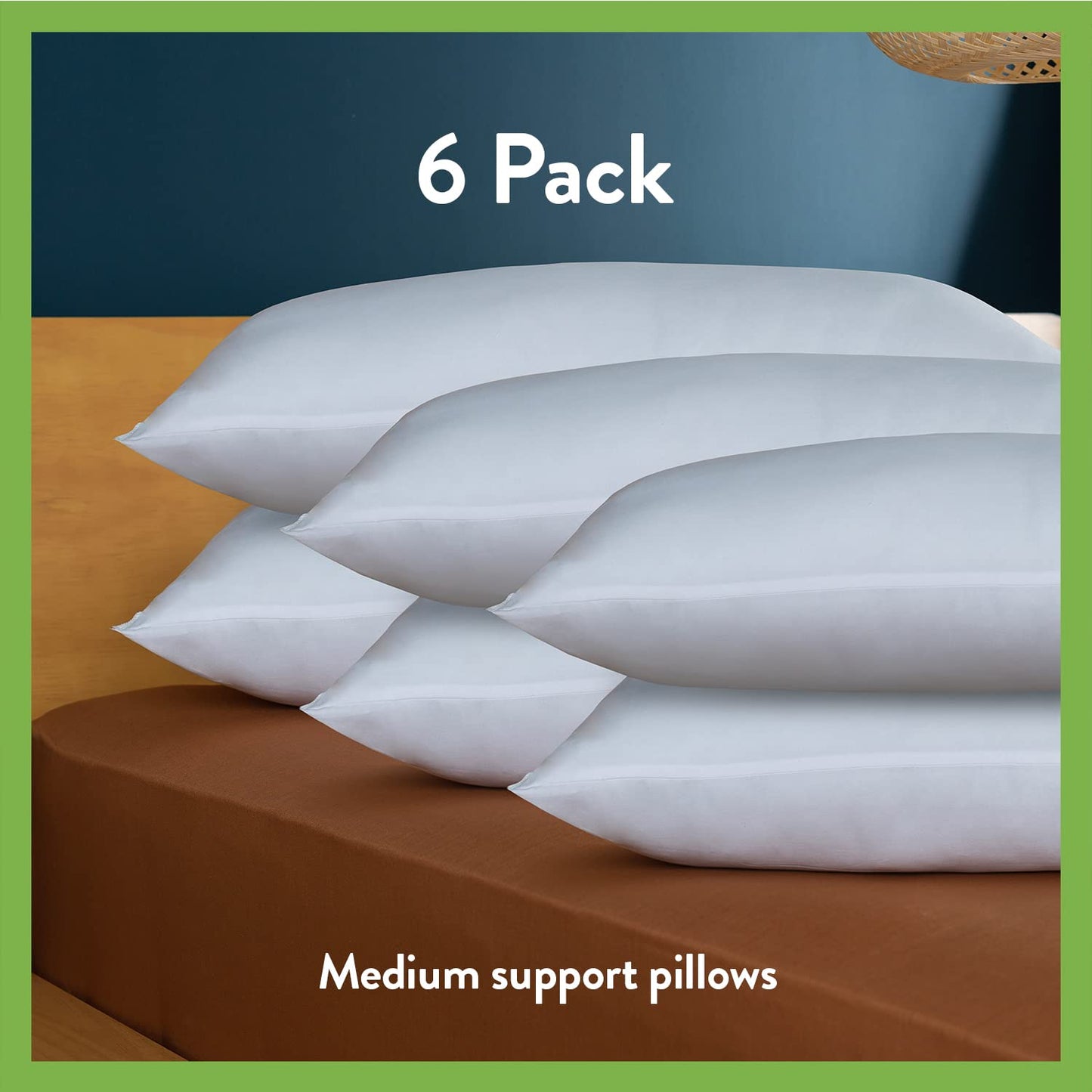 Slumberdown Anti Allergy Pillows 6 Pack - Medium Support Back Sleeper Pillows for Back Pain Relief - Anti Bacterial, Comfortable, Hypoallergenic, UK Standard Size (48cm x 74cm) 6 Count (Pack of 1)