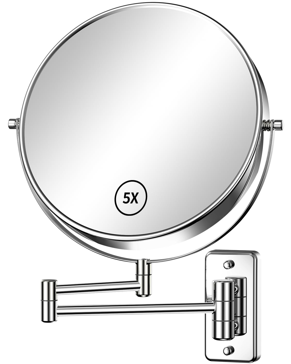 Gospire 9" Large Size Wall Mount Makeup Mirror with 1X/5X Magnification Double-Sided 360° Swivel Vanity Mirror，Chrome Polished Extendable Shaving Bathroom Wall Cosmetic Mirror for Men and Women Chrome Mirror