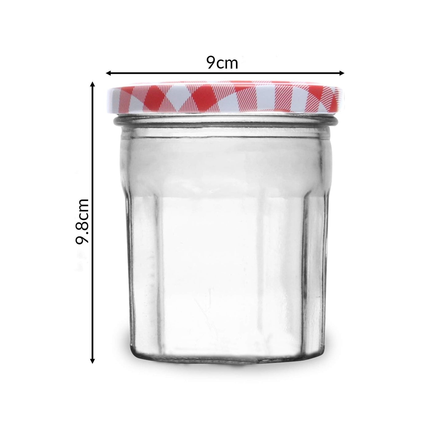 Glass Jam Jars | Set of 12 | Wide Mouth 324ml Glass Preserve Pots | Screw Top Red Gingham Lids | Airtight Pickle Jars | Homemade Jam, Marmalade & Chutney Jar | M&W