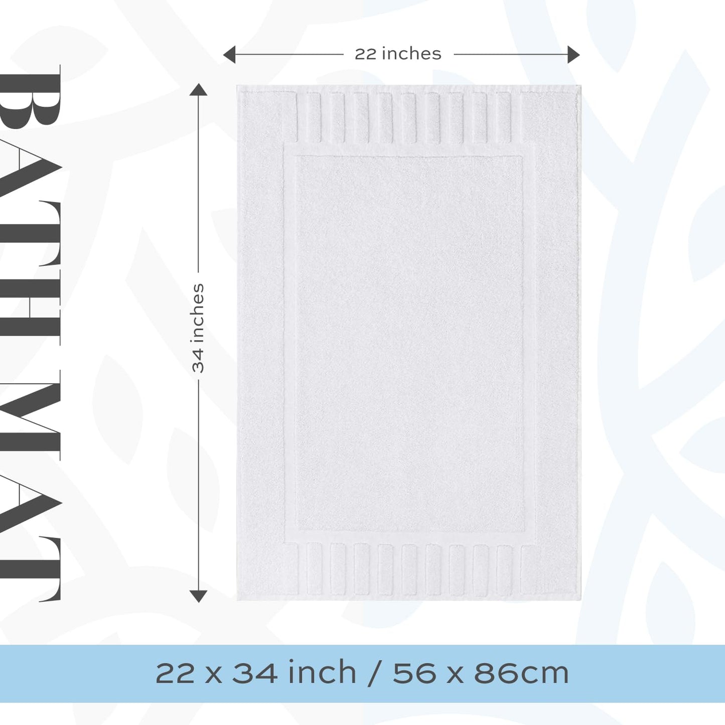 White Classic 100% Ring Spun Cotton Banded Bath Mats - 56 x 86 cm - Highly Absorbent and Machine Washable Shower Bathroom Floor Towel - White, 2 Pack 01: White