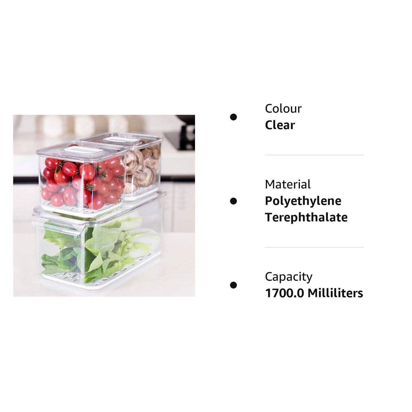 SANNO Fruit Vegetable Fresh Storage Containers Produce Saver FreshWorks Produce - Stackable Refrigerator Kitchen Organizer Keeper, Food Storage Container Bin Keep - Set of 3 1700ml*2+5700ml