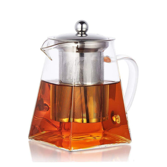 Pluiesoleil 500ML Borosilicate Glass Teapot, Loose Leaf Teapots with Infuser, Square Tea Pot with Strainer, Stovetop Microwave Safe Teapot for 2