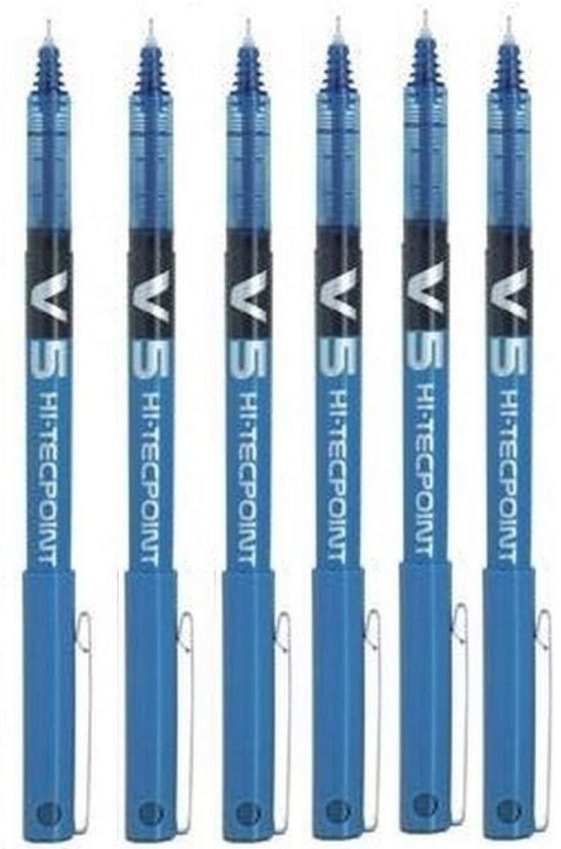 Pilot BX V5 Hi-Tecpoint Rollerball Pen - Extra Fine 0.5mm Tip 0.3mm Line - Blue (Pack of 6)