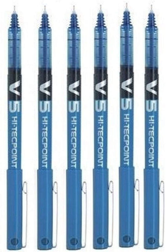 Pilot BX V5 Hi-Tecpoint Rollerball Pen - Extra Fine 0.5mm Tip 0.3mm Line - Blue (Pack of 6)