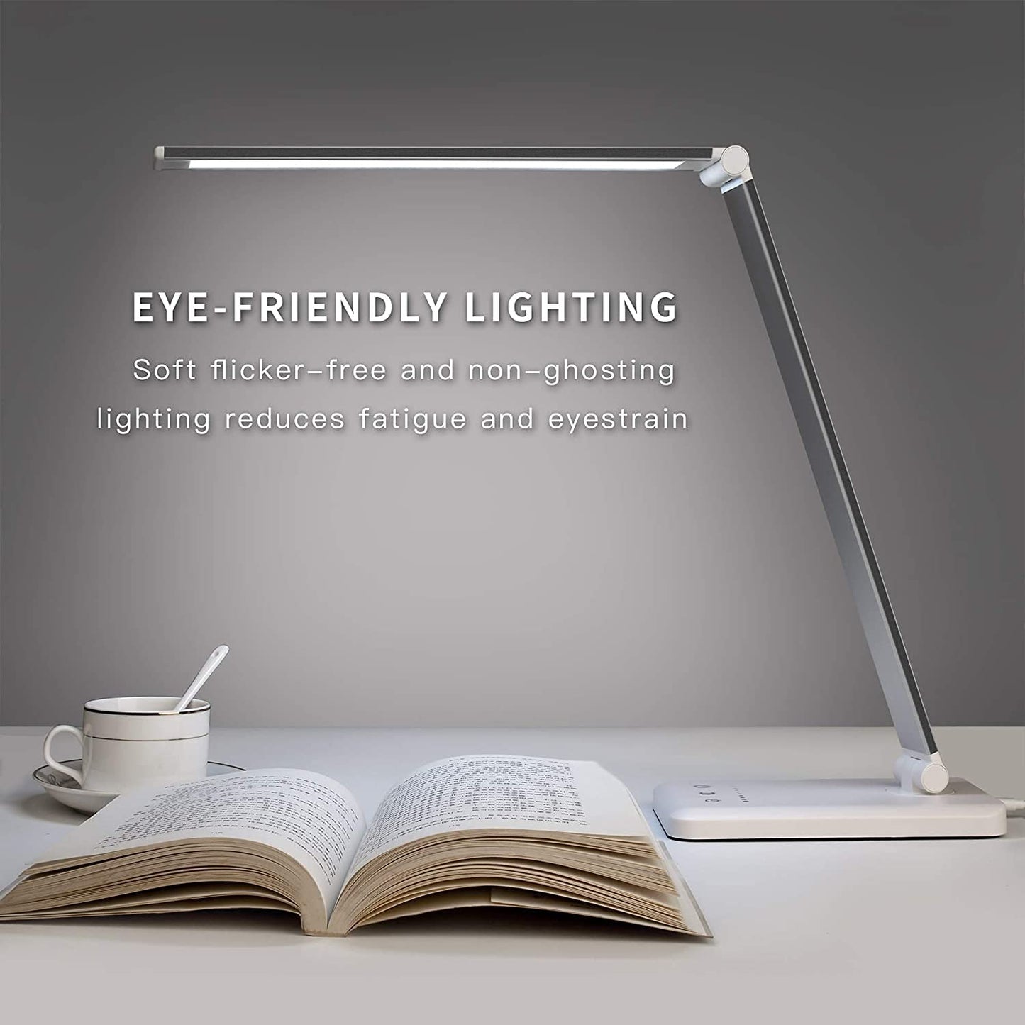 SLATOR Desk lamp,Eye-CaringTable Lamp,Dimmable Bedside lamp with USB Charging Port, 5 Modes x 10 Brightness Levels,Touch Control, Auto Timer 30 / 60min for Home,Office,Bedroom,Reading,Work,Study