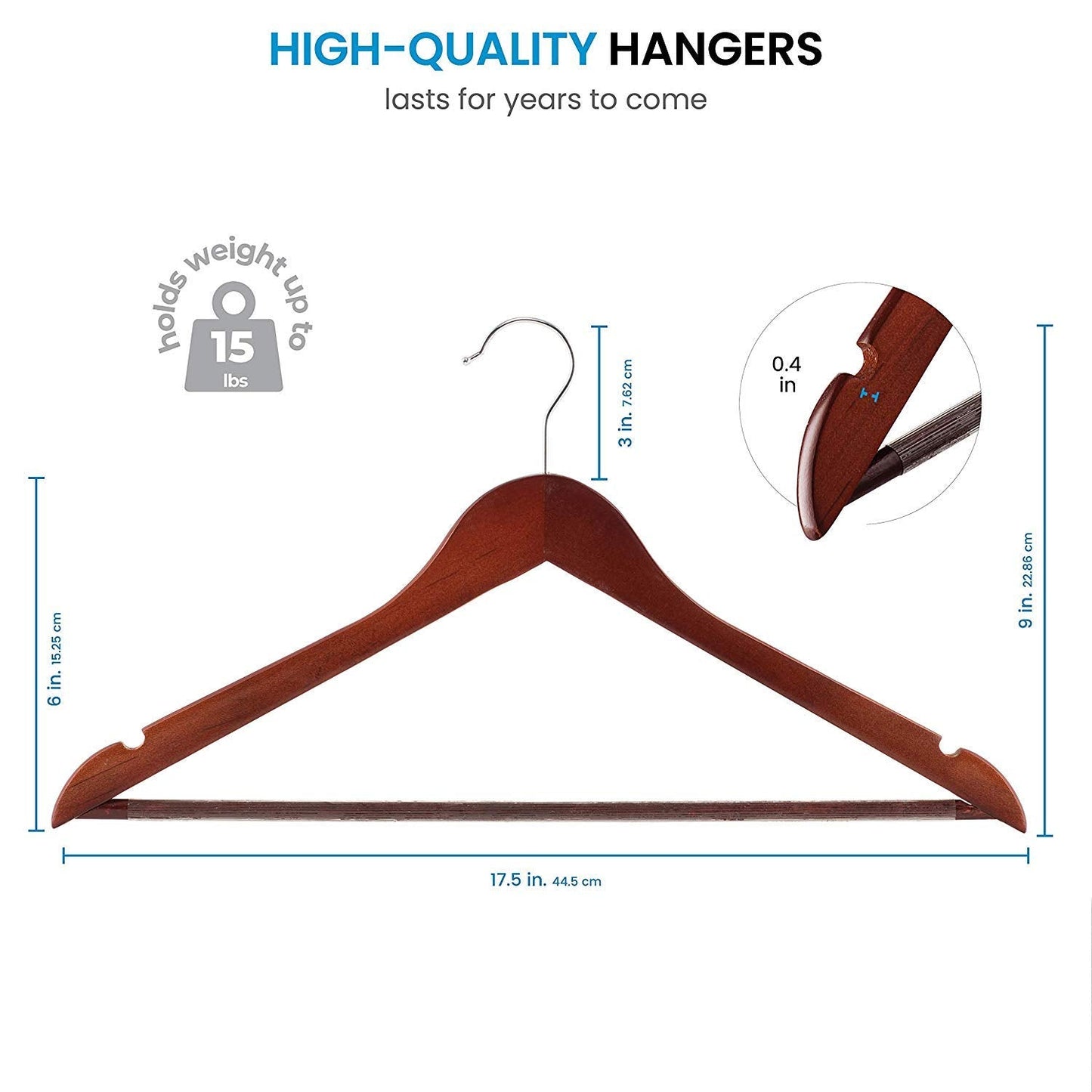 High-Grade Wooden Hangers (30 Pack) - Premium Smooth Finish, Durable Wooden Coat Hanger/Clothes Hangers, 360° Hook & Dress Notches - Wood Suit Hangers with Non Slip Trouser Bar (Cherry) Cherry