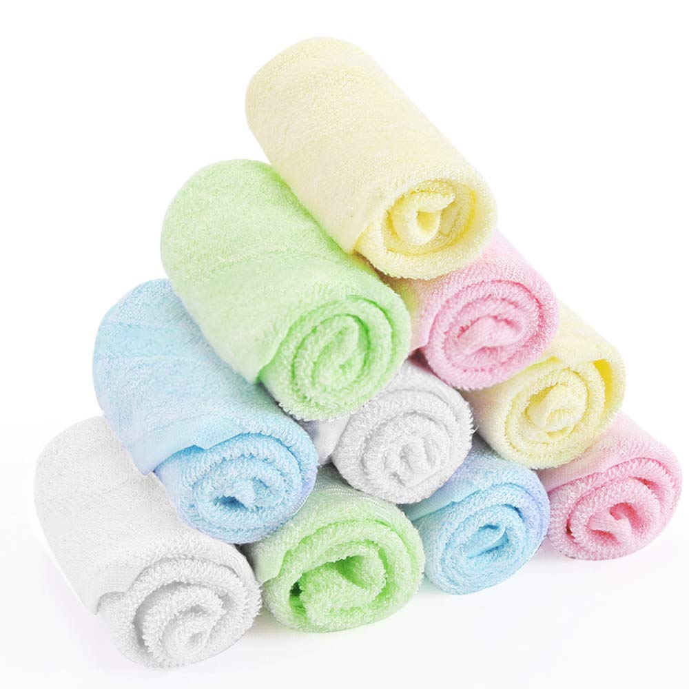 Yoofoss 10 Pack Bamboo Face Cloths Baby Wash Cloths Towel Set for Bathroom-Hotel-Spa-Kitchen Multi-Purpose Face Towels Fingertip Towels & WashCloths 25x25cm Multicolor