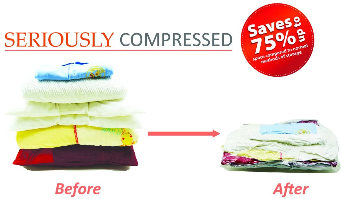 HEAVY DUTY 5 VACUUM STORAGE BAGS by Gorilla Bags, Extra Large 100x80cm. Extra Strong 110 Microns. Double Zip Seal & Unique Turbo Valve Keeps Items Compressed For Longer. 5 Large 100x80cm