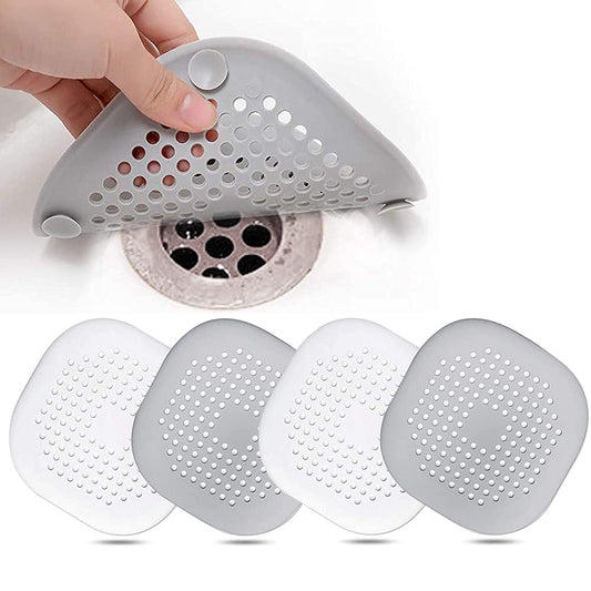 4 Pcs Silicone Drain Protector with Sucker, Sink Strainer Protector, Shower Drain Covers Hair Catcher, Strainer Plug Trap Filter for Bathroom, Bathtub, Kitchen White and Grey