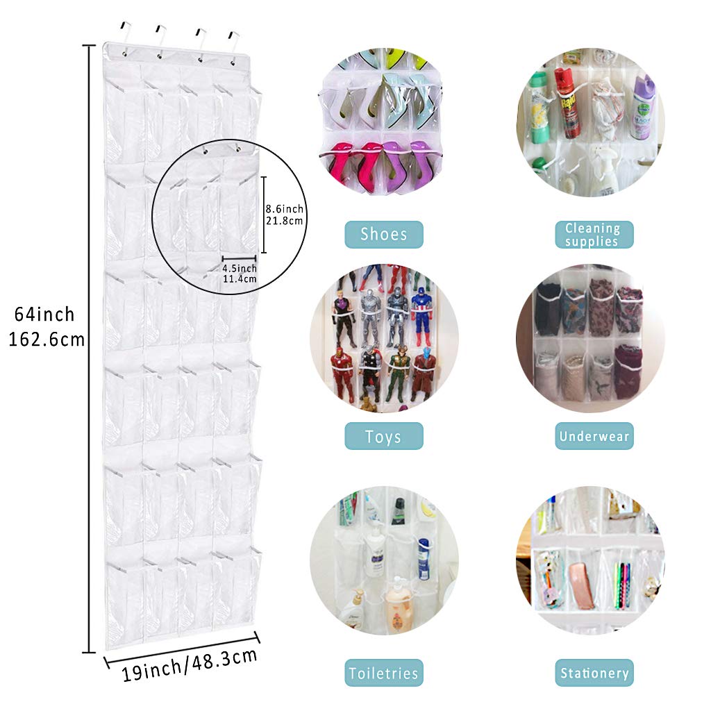 Dailyart 24 Pockets Over the Door Shoe Organizer Hanging Shelf Shoe Rack Storage Stand Organiser Holder Hook,White White