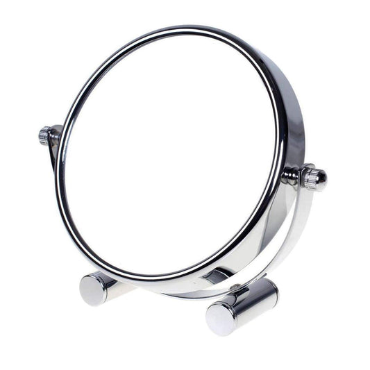 TUKA Standing Cosmetic Mirror 10x Zoom, 6 inch Double Sided Table Top Make Up Mirror, Freestanding Tabel Top Shaving Mirror Chrome, Cosmetic Vanity Mirror Table Mirror x10 Magnification TKD3142-10x 1 Count (Pack of 1) Silver