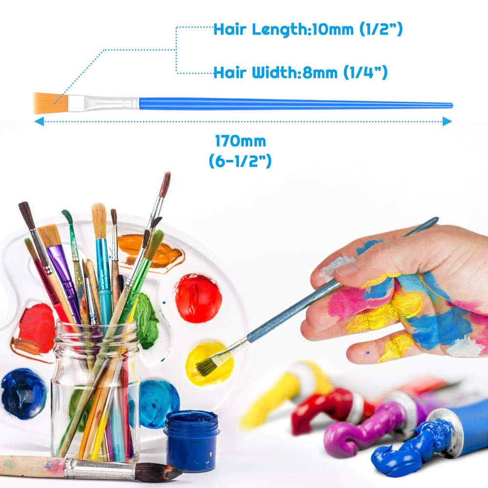 50 Pcs Small Paint Brushes for Craft, Anezus Flat Paint Brushes for Kids Small Brushes Bulk for Detail Painting Children Beginners Acrylic Watercolor 50 x flat paint brushes