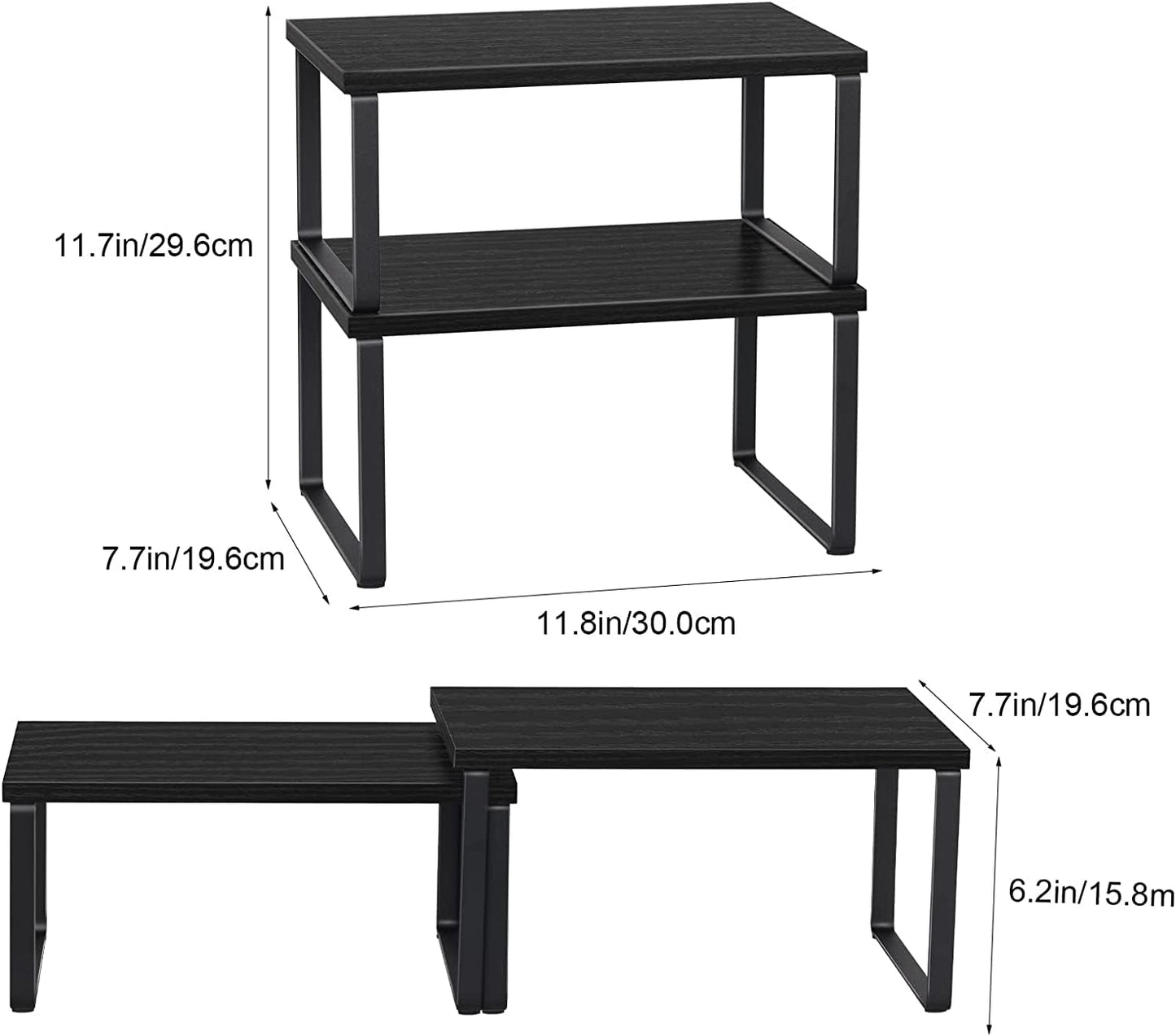 CADUKE Set of 4 Kitchen Counter Shelves Stackable Shelf Organizer Stackable Wood Countertop Shelf Expandable Cabinet Shelf Organizers Countertop Storage Rack for Pantry, Industrial Black