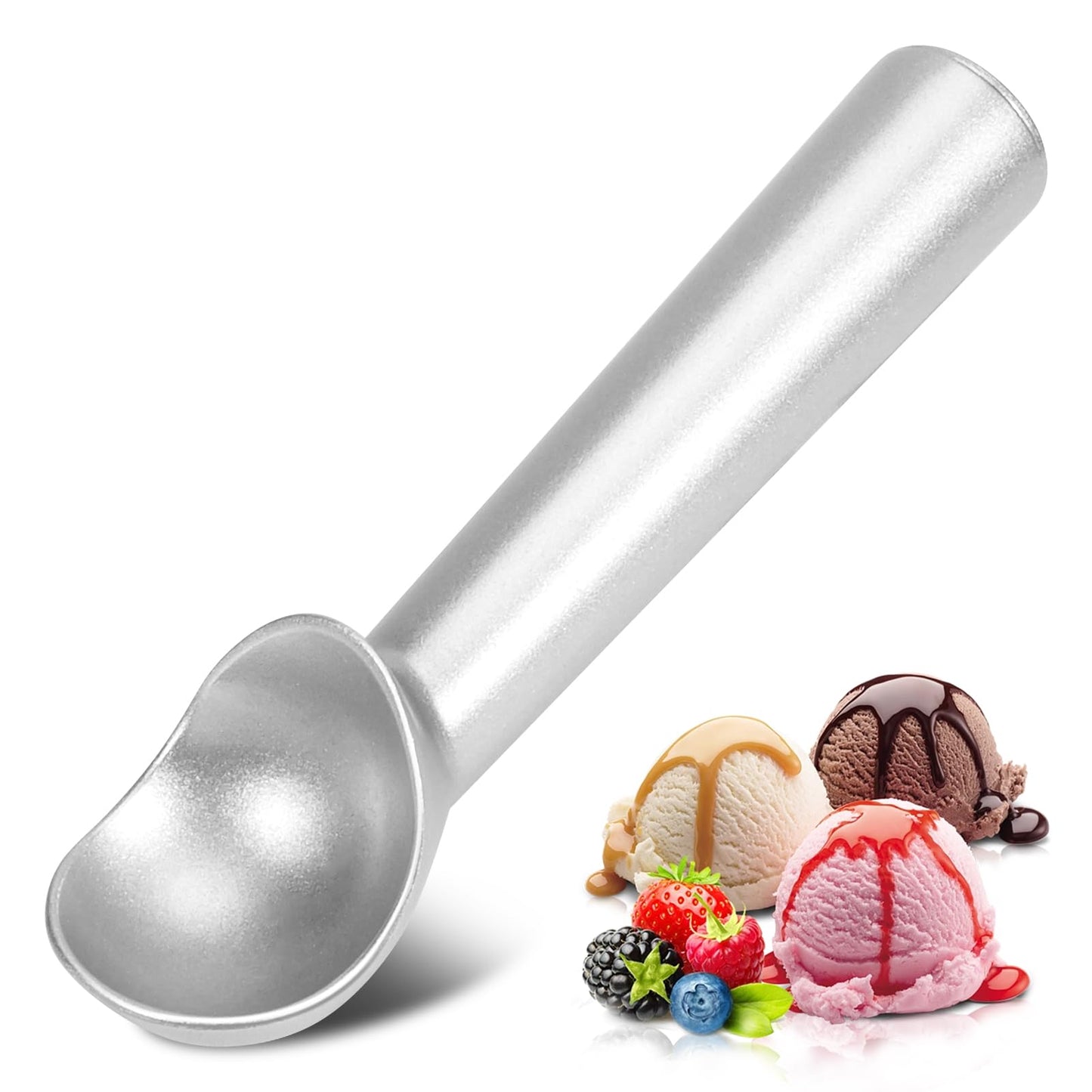 Ice Cream Scoop,7 inches Nonstick Anti-Freeze One Piece Aluminum Scooper Spoon, Heavy Duty Durable Design, Easy Clean, for Gelato, Cookie Dough, Sorbet, Almond. (Silver) Silver