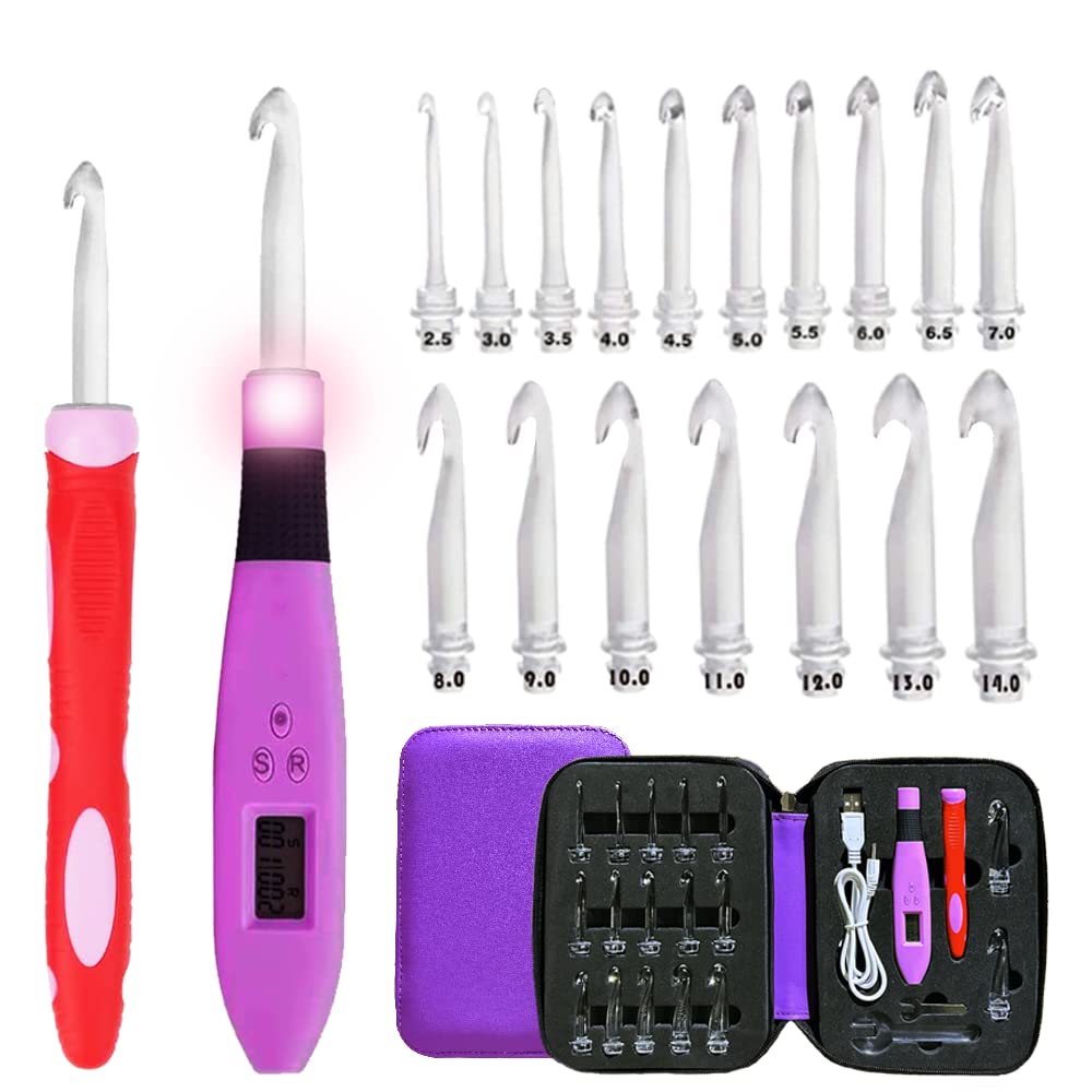 Crochet Hooks Light up Crochet Hook Set 17 Sizes Digital Crochet Hooks with Counter 2.50~14.0mm 17Size Purple