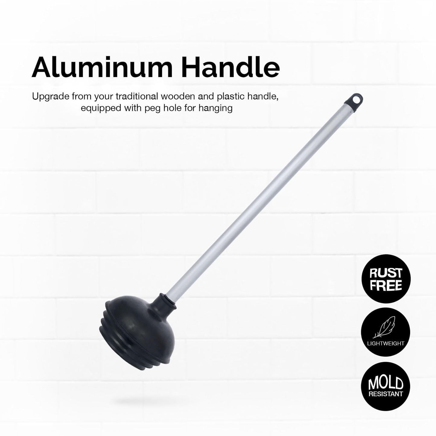 Neiko 60166A Toilet Plunger with Patented All-Angle Design | Heavy Duty | Aluminum Handle, Black, Pack of 1