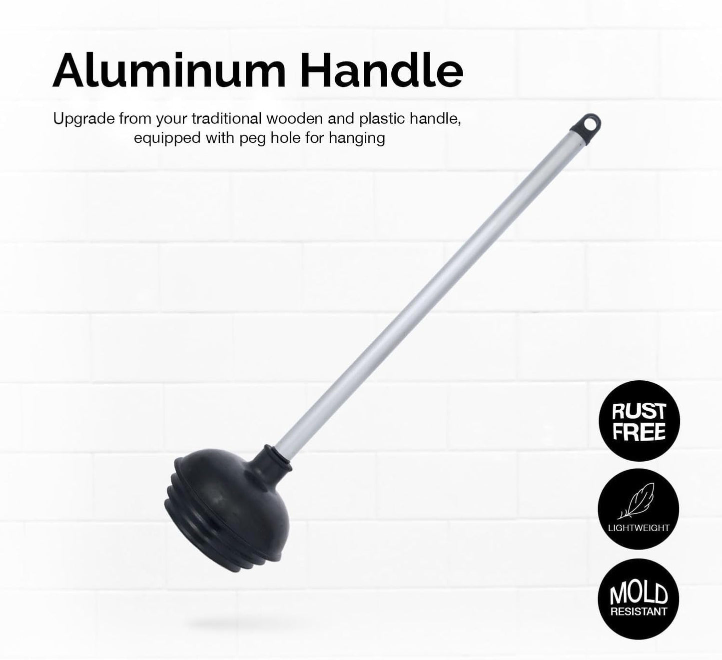 Neiko 60166A Toilet Plunger with Patented All-Angle Design | Heavy Duty | Aluminum Handle, Black, Pack of 1