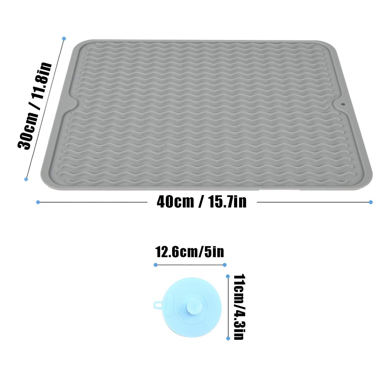 SUPER KITCHEN Large Silicone Dish Drying Mat Draining Board Mat Drainer Mat with a Multifunctional Silicone Sponge Scrubber, Heat Resistant Trivet Countertop Protector(40×30cm, Grey) 40×30 cm