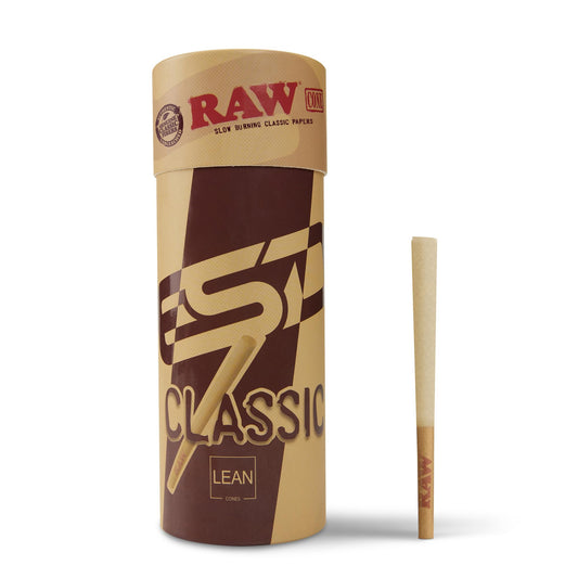 RAW Cones Classic Lean Size | 50 Pack | Natural Pre Rolled Rolling Paper with Tips & Packing Sticks Included