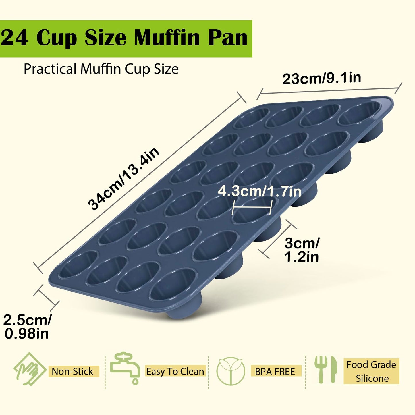 SUPER KITCHEN Mini Muffin Tray 24 Cup Silicone Muffins Pan, Non-Stick Cupcake Tin, Silicon Mould Bakeware, Reusable Baking Case for Mini Mince Pie, Cupcakes, Dishwasher Safe, 34 x 23 x 2.5 cm (Grey) Grey 24 Cups