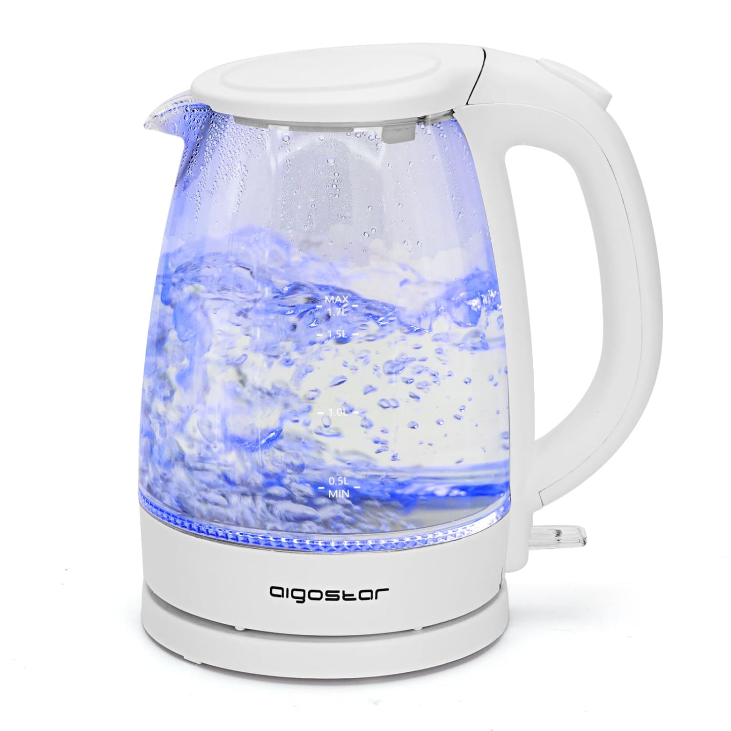 Aigostar Eve 30KHT - Glass Water Kettle with LED Lighting, 2200 Watts, 1.7 Liter, Boil-dry Protection, BPA Free, White