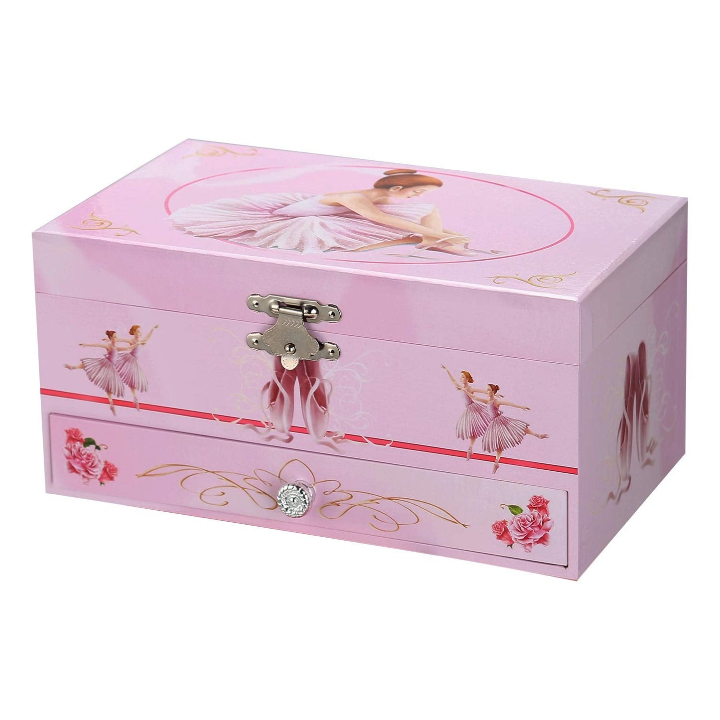 TAOPU Sweet Musical Jewelry Box with Pullout Drawer and Dancing Ballerina Girl Figurines Music Box Jewel Storage Case for Girls