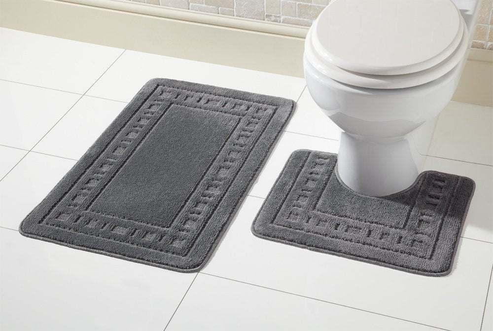 Olivia Rocco Miami 2 Piece Bath Mat & Pedestal Set, Non Slip Bathroom Set (Dark Grey) Dark Grey