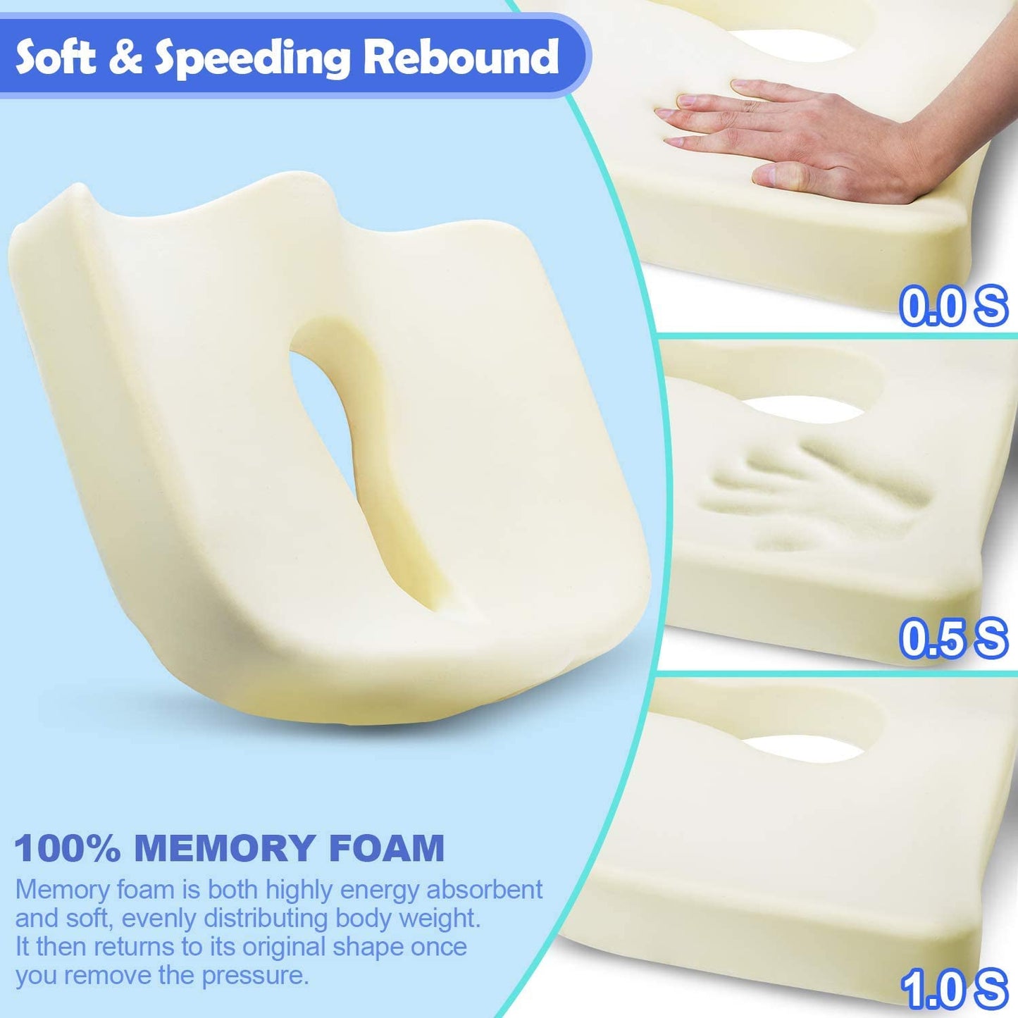 POOTACK Seat Cushion for Coccyx, Memory Foam Seat Cushion Ergonomic, Reduce Sciatica Hemorrhoid Tailbone Back Pain Chair Cushions, Support Seat Pads for Office, Wheelchair, Car Seats, Chair, Recliner seat-44x39x7.5cm