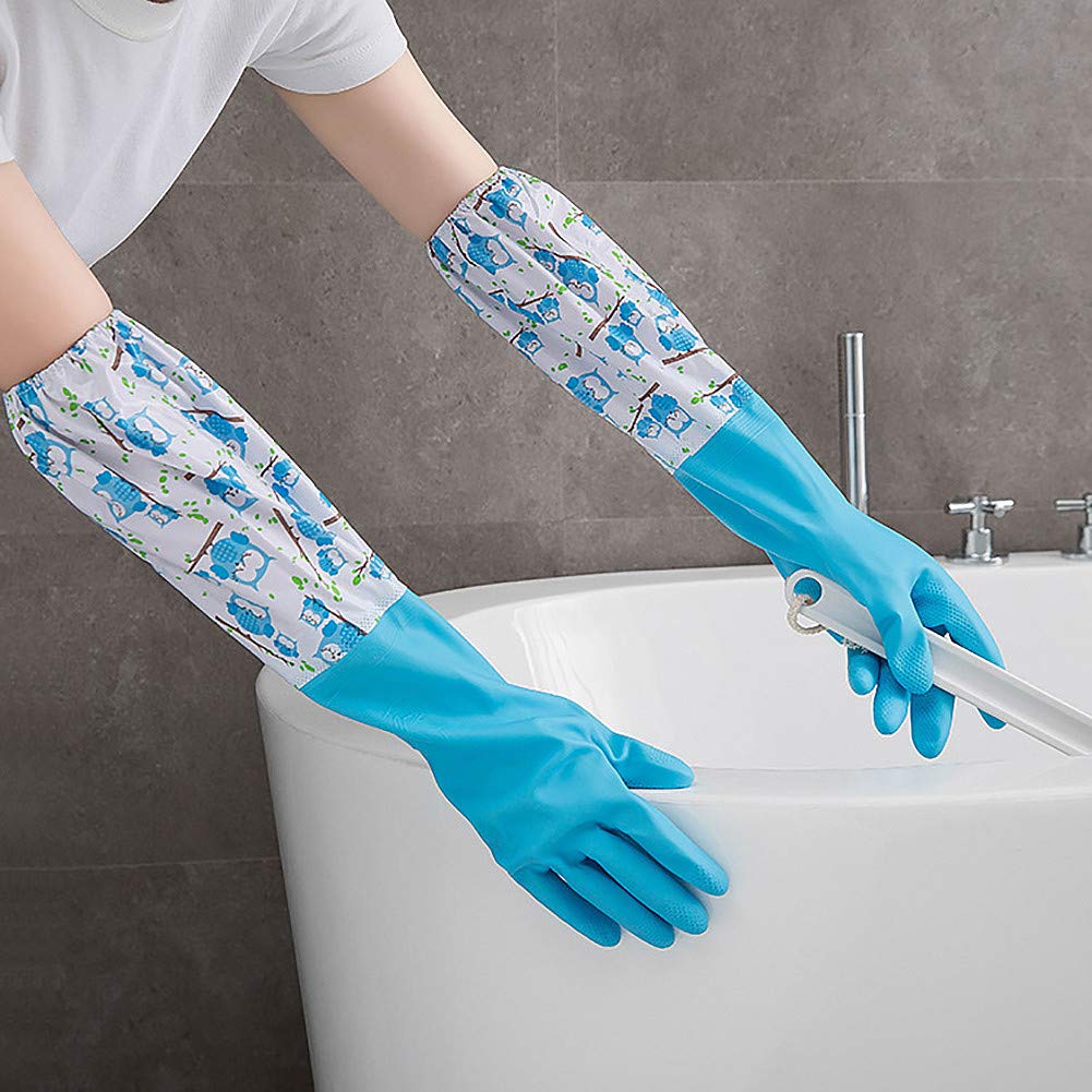 TRIXES Long Rubber Pond and Drain Gloves – Household & Garden Chores, Gardening, Weeding, Washing, Cleaning & Dishwashing – Extra Protection Sleeves - Heavy Duty, Waterproof and Lined for Warmth Blue