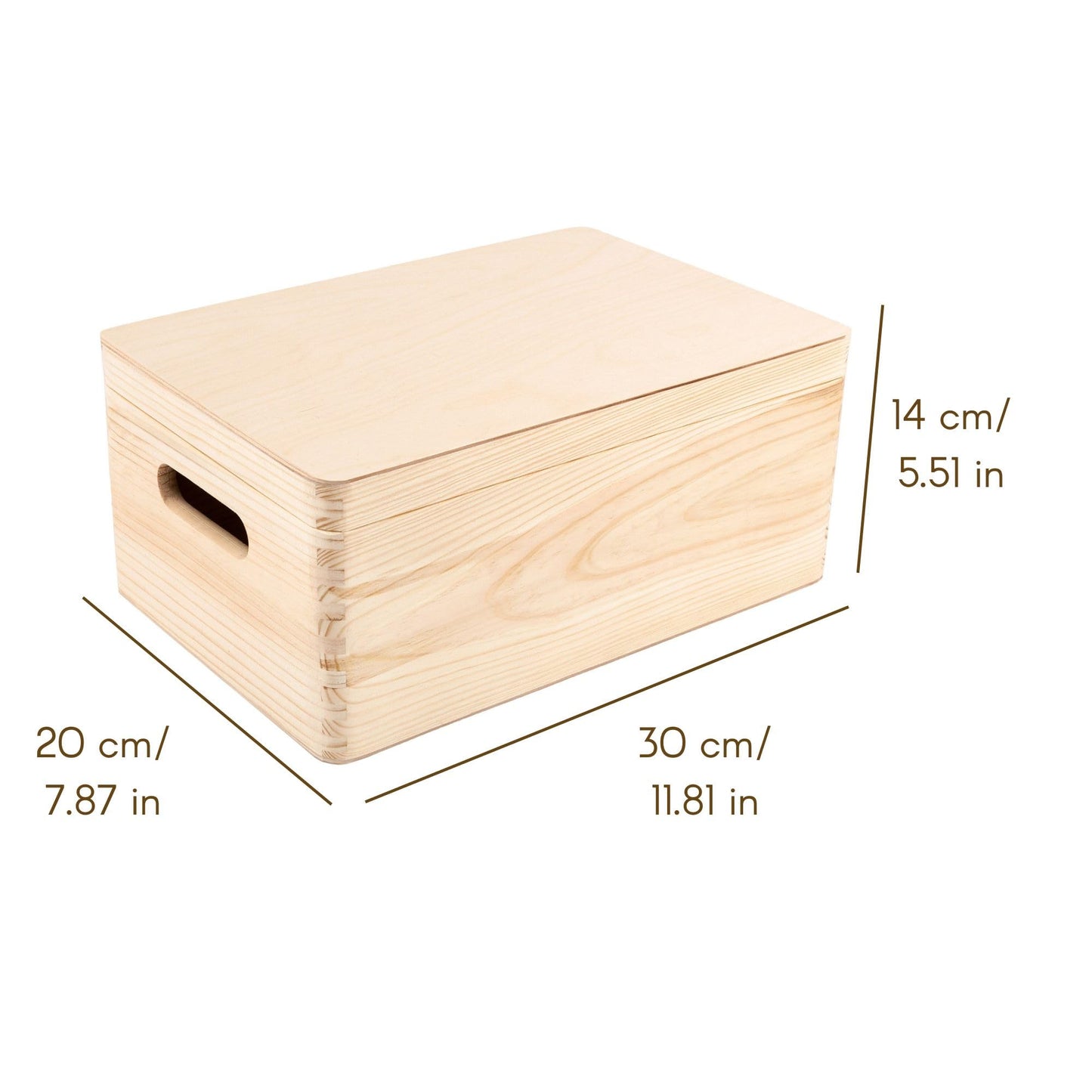 Creative Deco Large Plain Wooden Storage Box | 30 x 20 x 14 cm (+/-1 cm) | Hinged Lid & Handles | Unpainted Gift Box for Easter Kitchen Storage | UNSANDED Wood Keepsake Memory Craft Chest 30 x 20 x 13 cm Natural