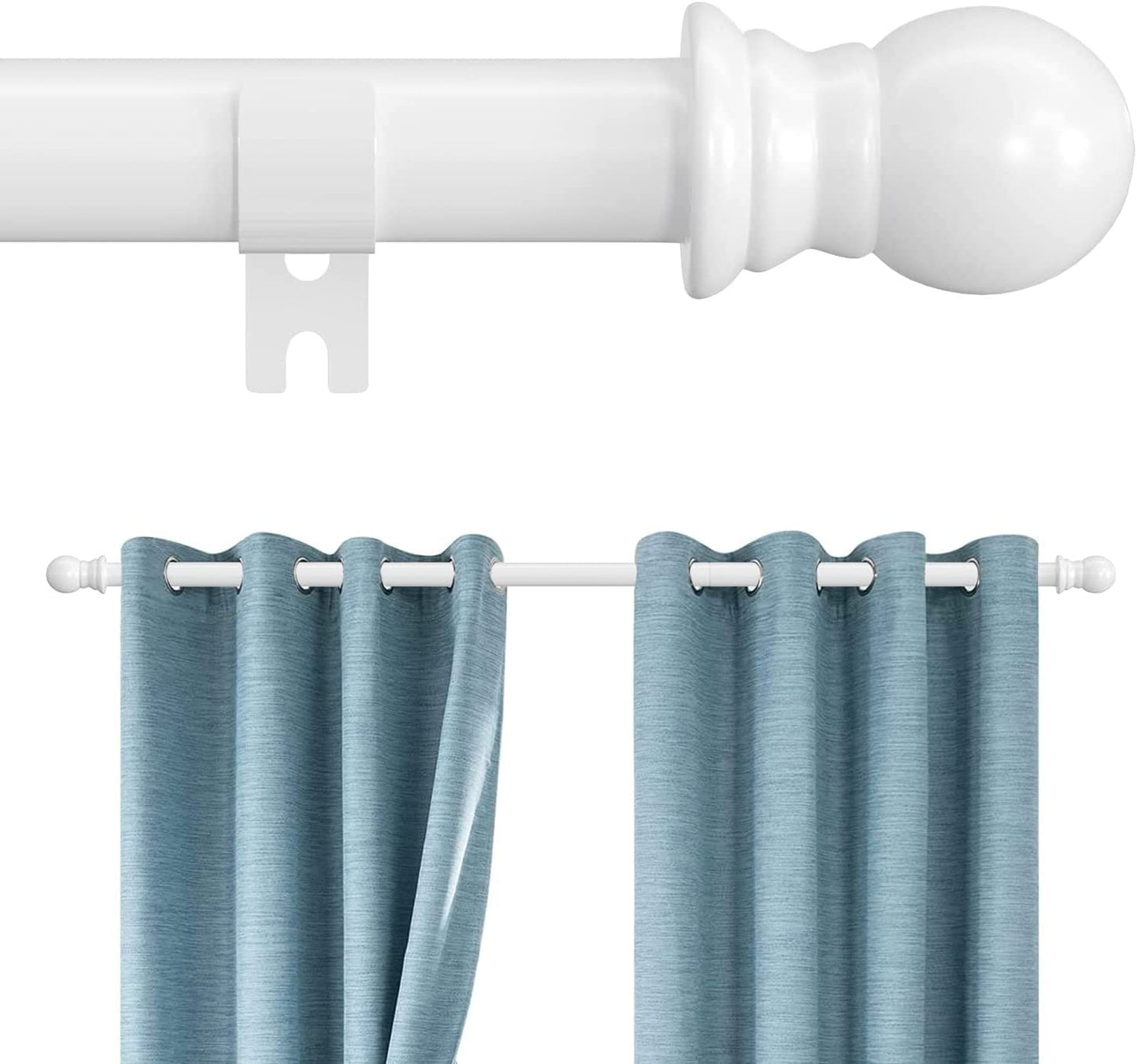 INFLATION Curtain Poles with Round Finials, 76 to 145 cm White Curtain Rod with Brackets Fittings Set Door Curtain Pole