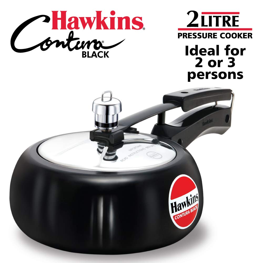 Hawkins Contura Black 2 Litre Pressure Cooker, Hard Anodised Cooker, Handi Cooker, Small Cooker, Black (CB20) 2-Liter