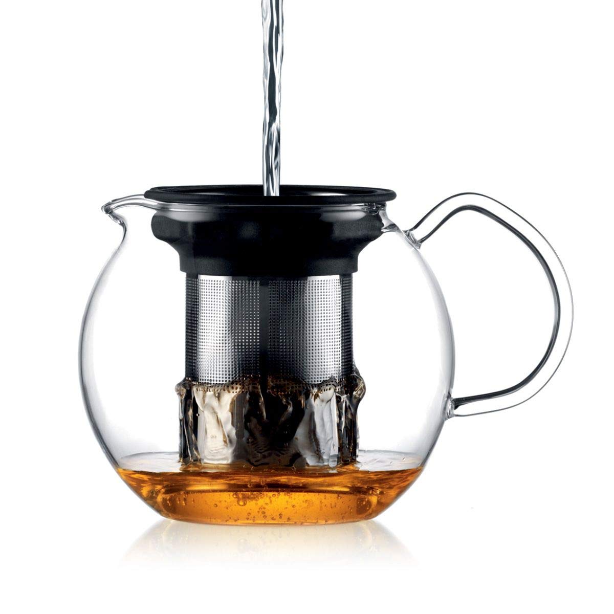 Bodum ASSAM Tea Press, Permanent Filter, Glass Handle, 1.5 L/51 oz) - Shiny, Stainless Steel Single