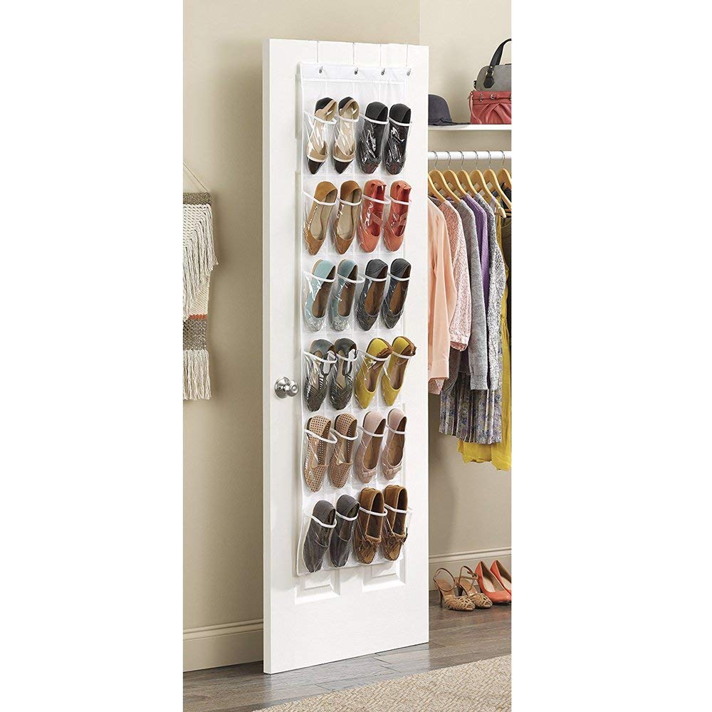 Dailyart 24 Pockets Over the Door Shoe Organizer Hanging Shelf Shoe Rack Storage Stand Organiser Holder Hook,White White