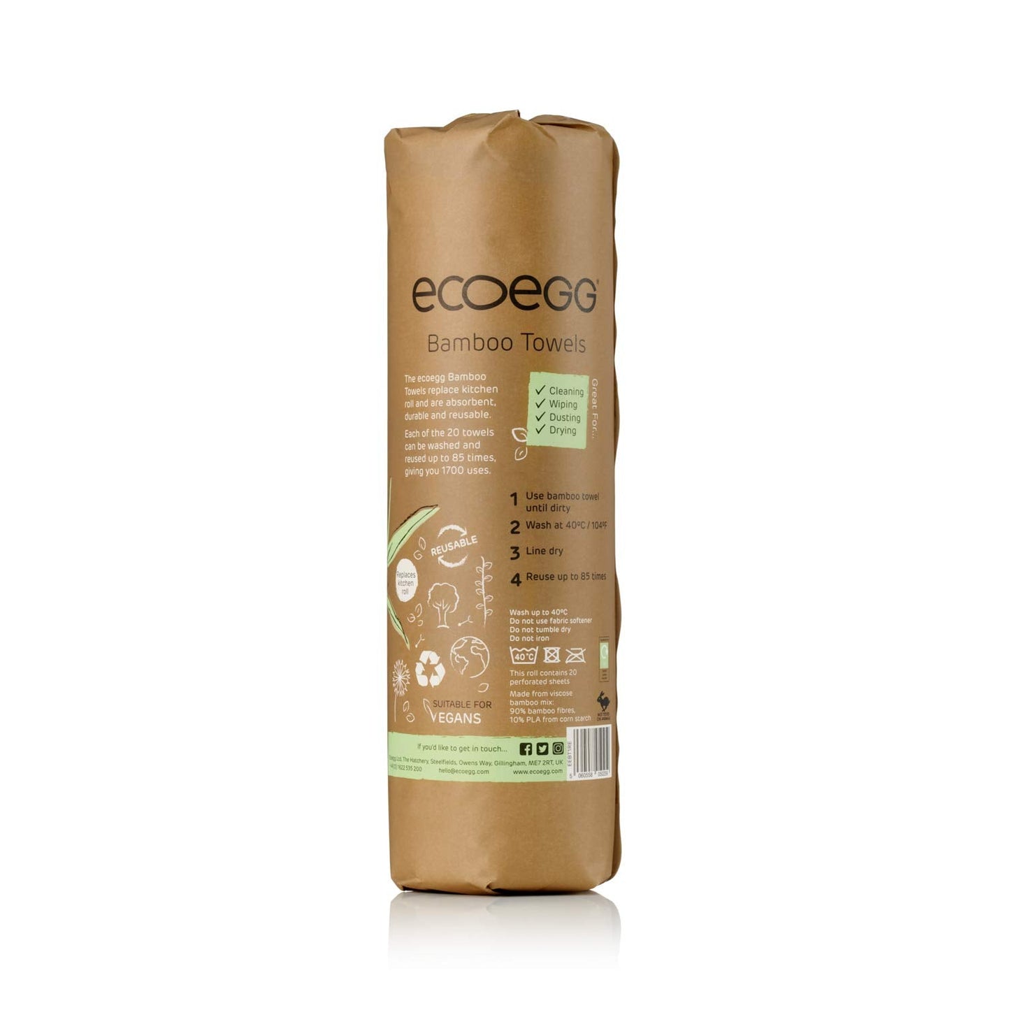 Ecoegg Bamboo Kitchen Towels | Reusable Eco Friendly Alternative to Kitchen Paper | Made from 100% Sustainable Sources | Super Absorbent | 20 White Towels | 1800 uses Single