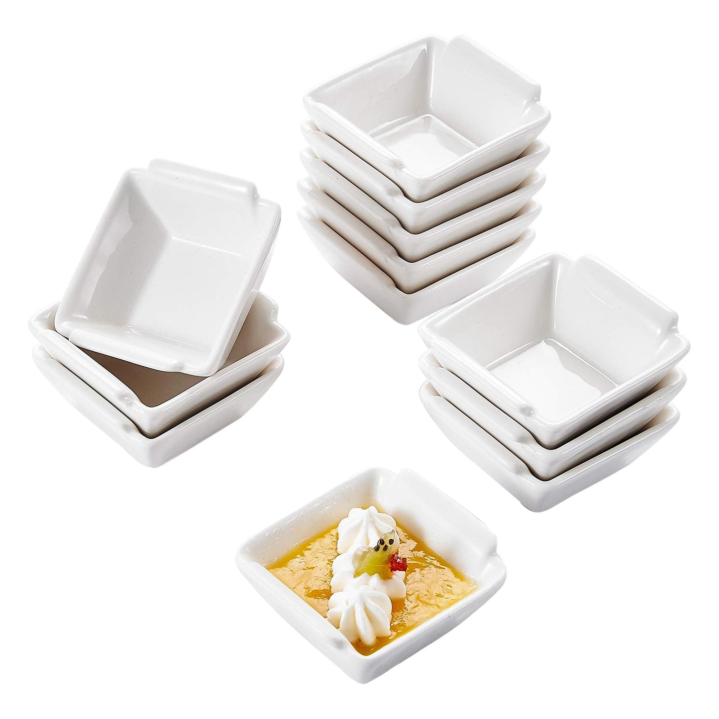 MALACASA Ramekins Set of 12, 40ML Porcelain White Dipping Bowls Mini Creme Brulee Ramekins Soufflé Dishes Baking Dish for Serving Dip, Custard, Ice Cream, Oven Safe Set of 12 - 40ML, 6.2 x 6 x 3cm White-m