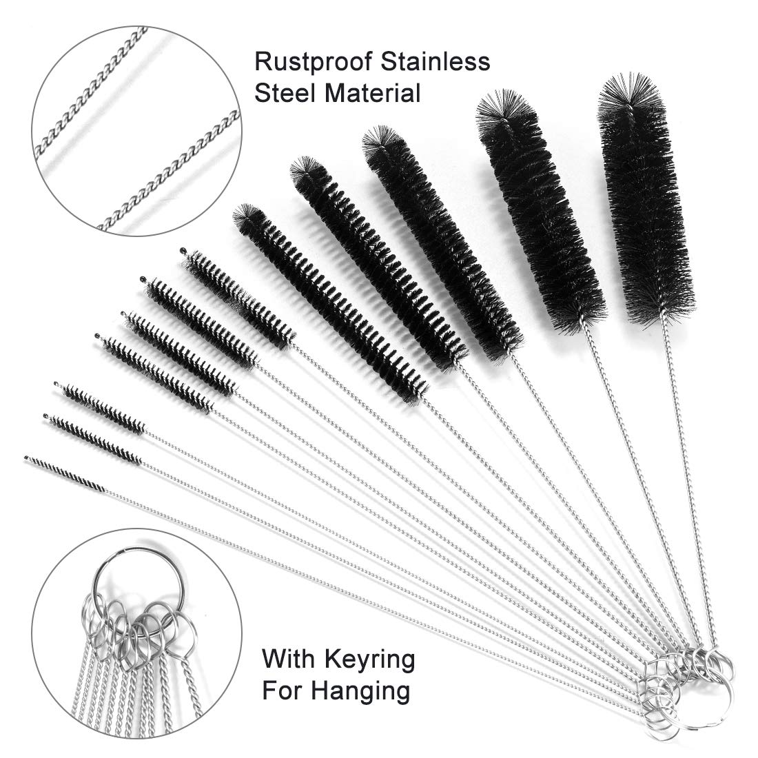 Kiemeu Bottle Brushes For Cleaning Small Pipe Cleaner Brush Small Brush For Cleaning,Reusable Straw Cleaner Brush,Black Black