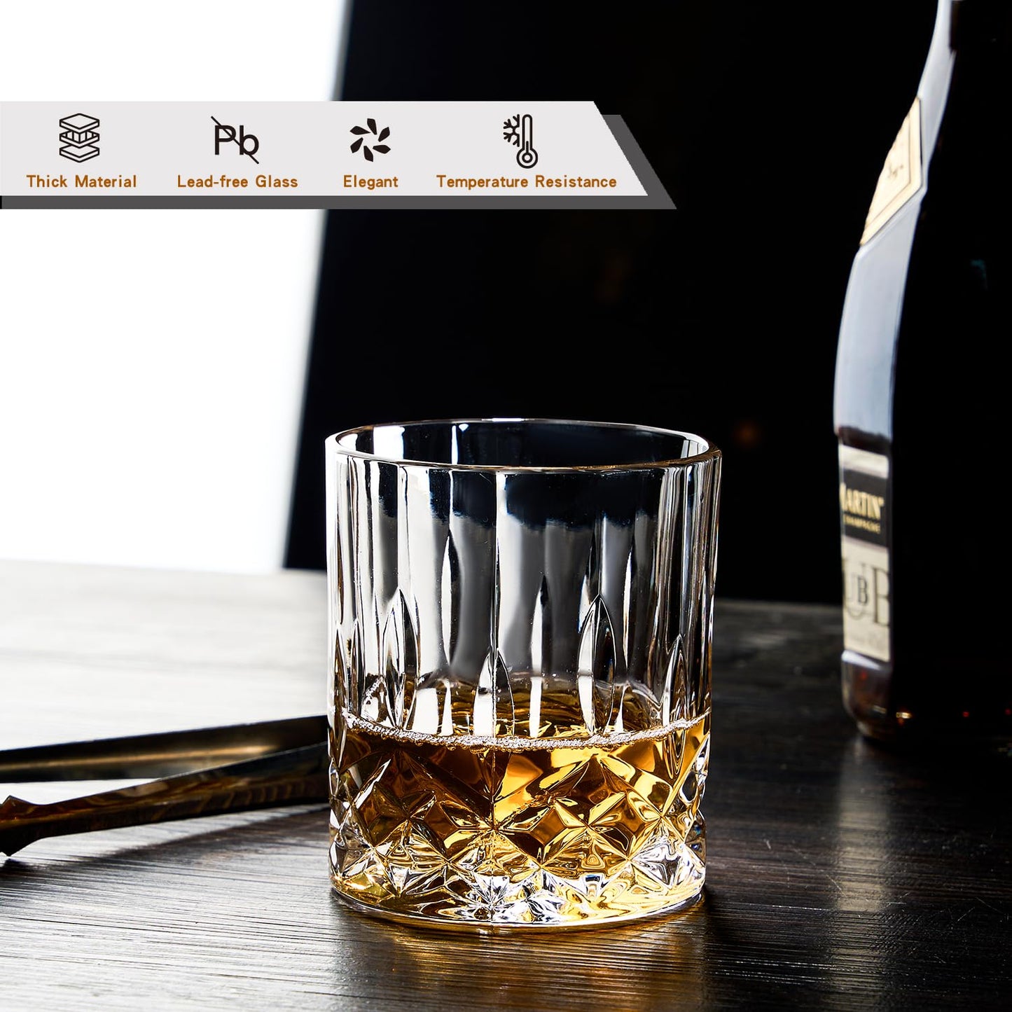 GLASKEY Whiskey Glasses Set of 4,315ml Lead-Free Crystal Whiskey Tumbler,Dishwasher Safe Rocks Glass Rum Cocktail Drinkware,Personalised Whisky Glass Gift Set for Men, Dad, Brother 315ml