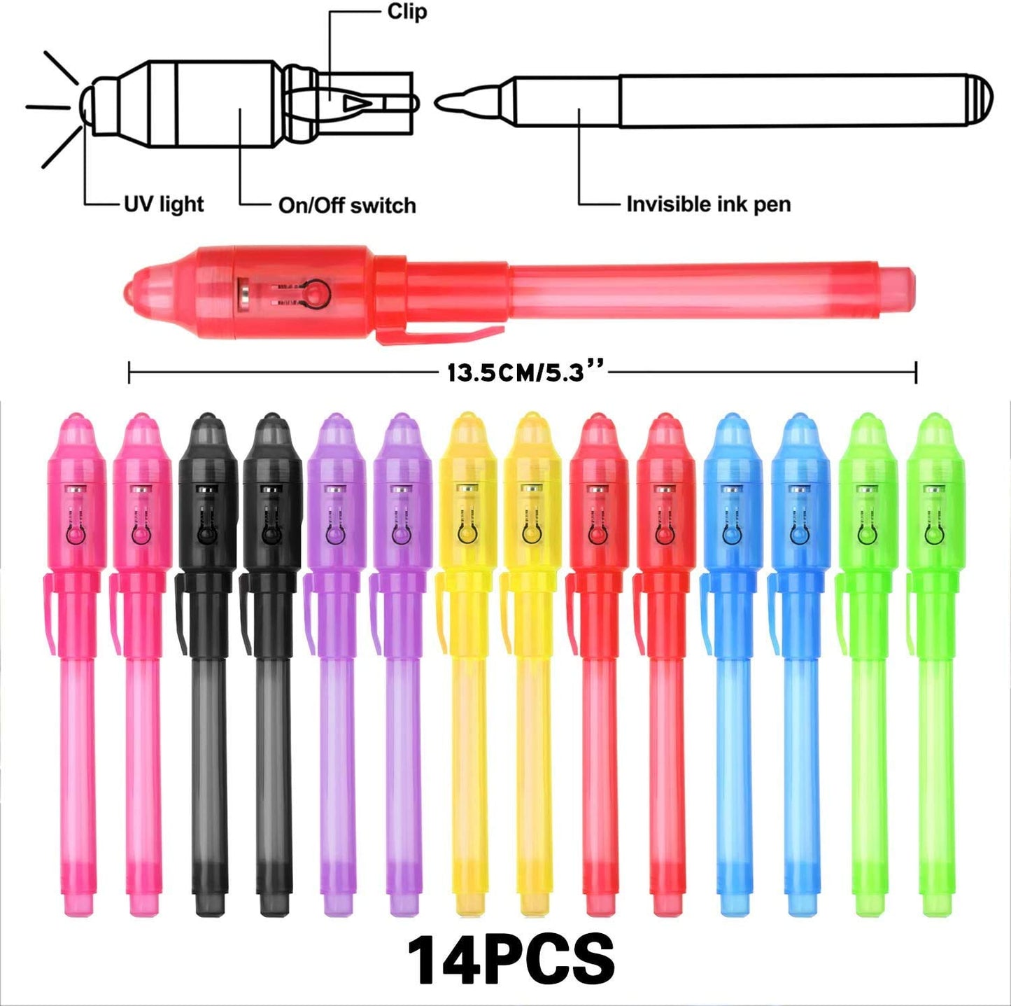 iZoeL 14 Invisible Ink Pen UV Pen Secret Pens with UV Light Spy Pens - Gifts for School Children Party Bag Fillers for Kids Boys Girls Birthday Party Favours Pinata Filler Multipack Gifts for Kids