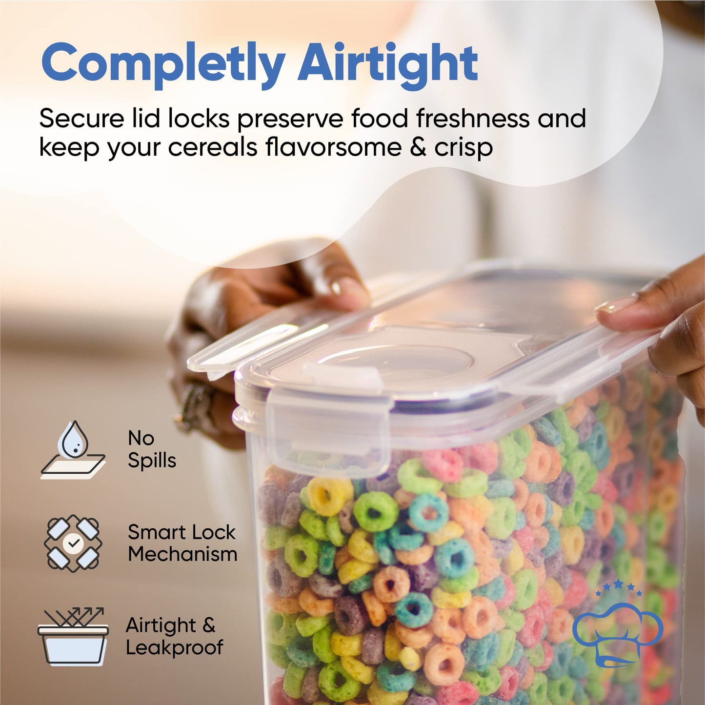 Chef's Path Cereal Storage Containers (4L, Set of 3) - Plastic Airtight Food Storage Containers with Lids, Labels, Spoon Set, Pen - Great for Flour, Rice & Pasta - Kitchen Storage Dispenser Keepers Pack of 3