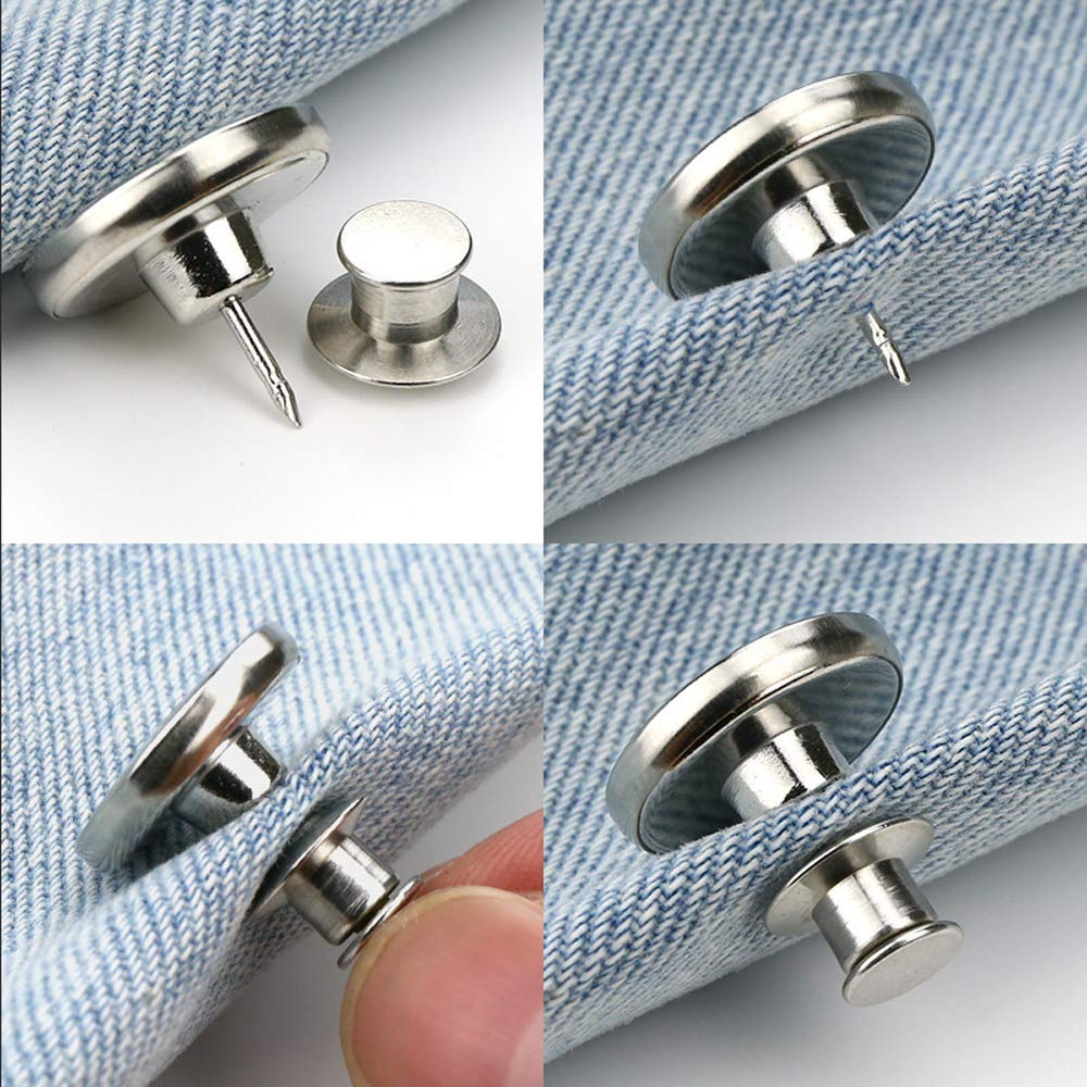 6 Pcs Buttons for Jeans,Adjustable Jean Button Pins,Pant Waist Tightener,No Sew and No Tools Instant Jean Button Pins for Pants, Simple Installation, Reusable and Adjustable(Style 1) Style 1