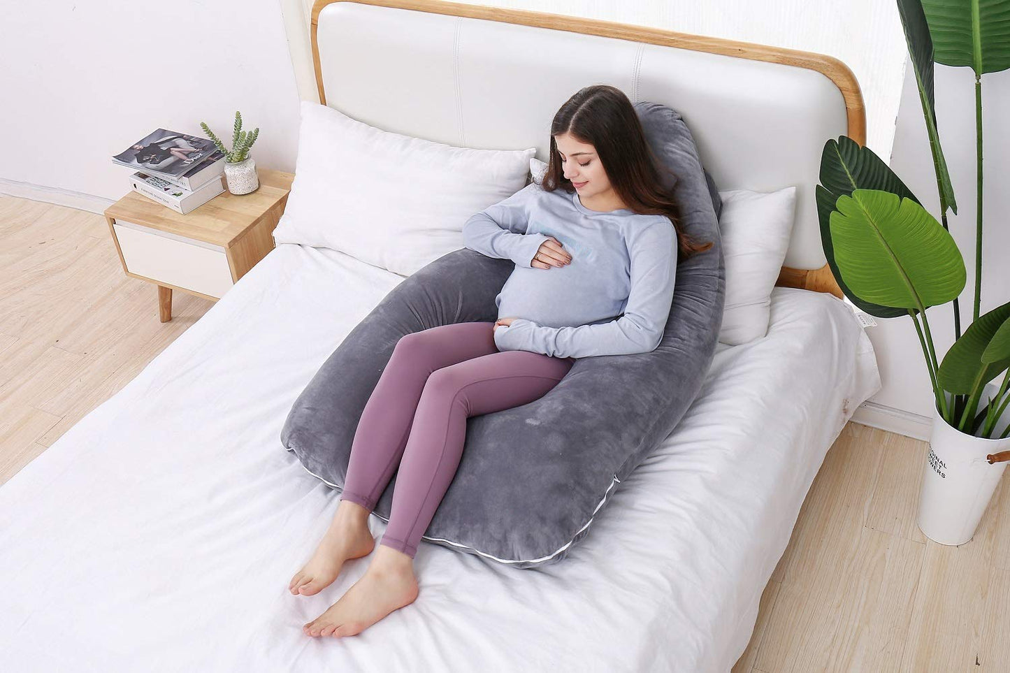 AS AWESLING Pregnancy Pillow, U Shaped Full Body Pillow, Nursing, Support and Maternity Pillow for Pregnant Women with Removable Velvet Cover (Grey) Velvet Grey