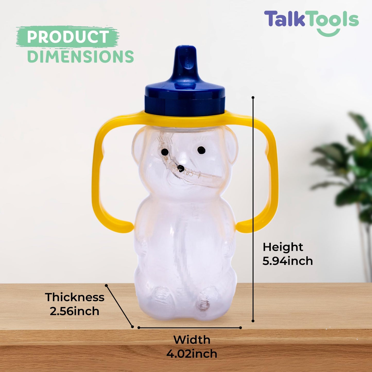 TalkTools Honey Bear Drinking Cup with 2 Flexible Straws - Includes Instructions - Spill-Proof Lid