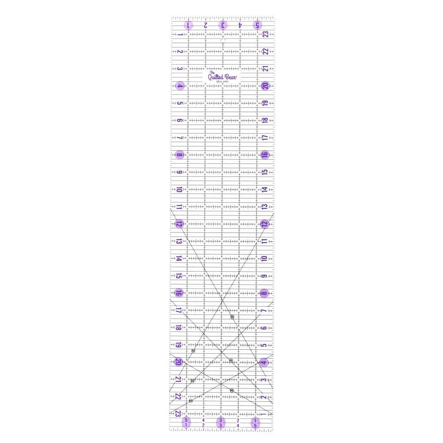 The Quilted Bear Quilting Rulers - Transparent Acrylic Non Slip Quilting & Patchwork Ruler with Clear Black Lines & 30, 45 & 60 Degree Angles (6" x 24") 6" x 24"